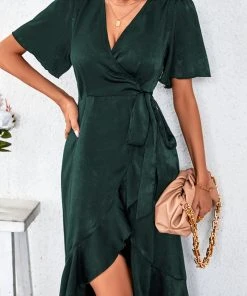 CUPSHE Angelique Tie Waist Ruffle Lace Up Wrap Dress Dresses