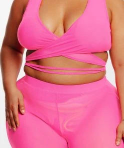 CUPSHE Love Los Angeles Lace Crop Top & Merrow Edge Plus Size Pants Set Cover Ups