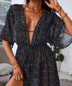 CUPSHE Dulce Black Short Sleeve Cover-up Dress Cover Ups