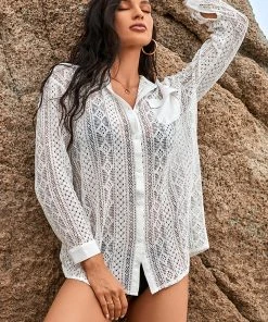 CUPSHE Liberty Cut Out Lace Trims Shirt Collar Cover Up