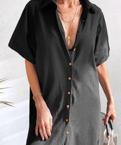 CUPSHE Kaila Black Short Sleeve Maxi Cover-up Dress