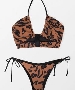 CUPSHE Wild At Heart Tan & Black Halter Tie Side Bikini