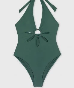 CUPSHE Green Halter Flower Cutout One Piece Swimsuit