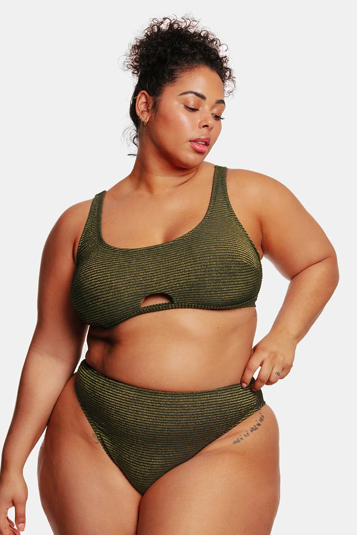 CUPSHE Ribbed Keyhole Bralette & High Waist Plus Size Bikini Set