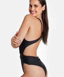 CUPSHE One Pieces Mindful Solids Deep Onyx Plunge Black One Piece