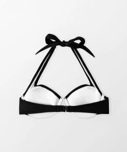 CUPSHE Keep It Cool Black Paneled Halter Underwire Black Bikini Top