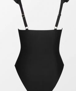 CUPSHE Paluma Black Ruffled Plunge One Piece Swimsuit One Pieces