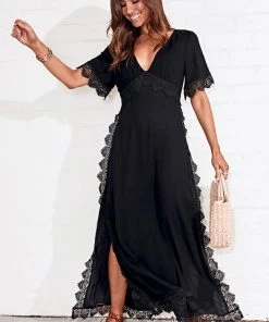 CUPSHE Annabelle Plunge Lace Trims Short Sleeve Dress