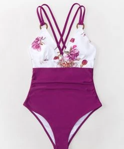 CUPSHE One Pieces Romantic Floral O-Ring Tummy Control One Piece Swimsuit