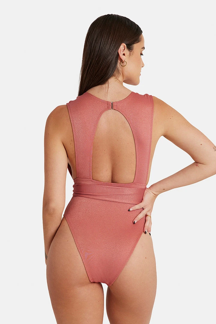 CUPSHE One Pieces Dusty Cedar Belted Plunge One Piece