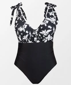 CUPSHE Tropical Floral Plunging Tie Strap Plus Size One Piece Swimsuit