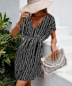 CUPSHE Dulce V-neck Stripes Short Cover-up Dress Cover Ups