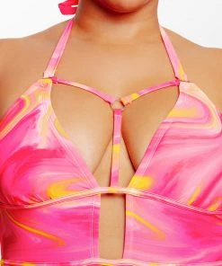 CUPSHE Swirlfriend Strappy Halter Plus Size One Piece Swimsuit