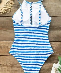 CUPSHE Blue Watercolor Stripe Tummy Control One Piece Swimsuit One Pieces
