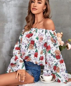 CUPSHE Baylee Long Sleeve Frill Off Shoulder Top Beach Shirts & Tops