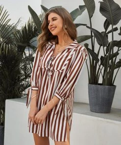 CUPSHE Chantal Shirt Collar Stripe Short Shift Dress Dresses