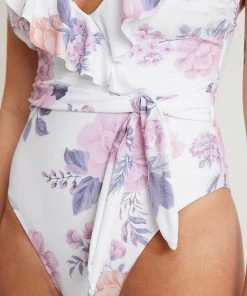CUPSHE Eden Floral Ruffled Plunge One Piece One Pieces