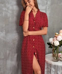 CUPSHE Alvina V-neck Short Sleeve Button Dress Dresses