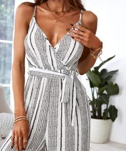CUPSHE Accs & Clothing Germaine Sleeveless Tie Front Stripes Jumpsuit
