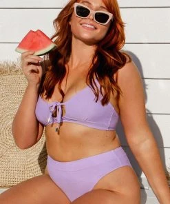 CUPSHE Swimwear UP TO 70% OFF Purple Lace Up High Waisted Bikini