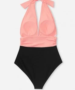 CUPSHE Christine Ruched Halter One Piece Swimsuit