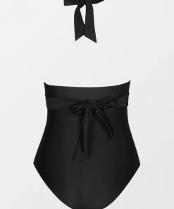 CUPSHE Seaside Holiday Twist Front Black Plus Size One Piece Swimsuit