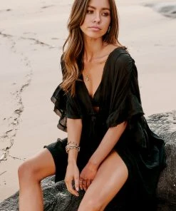 CUPSHE Milan Black Flared Sleeve Cover-up Dress