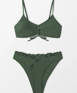 CUPSHE Bikinis Ruched Drawstring Bralette & Merrow Edge Hipster Bikini Set