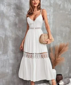 CUPSHE Siena Plunge Button Lace Trims Slip Dress Dresses