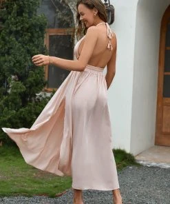 CUPSHE Dresses Ria Pink Plunge Halter Neck Slip Dress