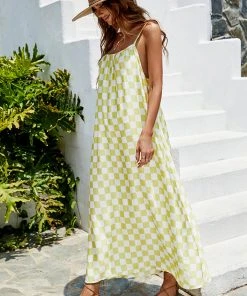 CUPSHE Dresses Jazmyne Yellow Checkered Backless Slip Dress