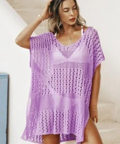 CUPSHE Rachael Purple Plunge Crochet Cover Up Cover Ups