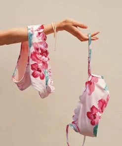 CUPSHE Inscribed Peony Scalloped Bralette And Hipster Bikini Set Swimwear BOGO 40% OFF