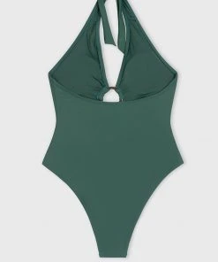 CUPSHE Green Halter Flower Cutout One Piece Swimsuit