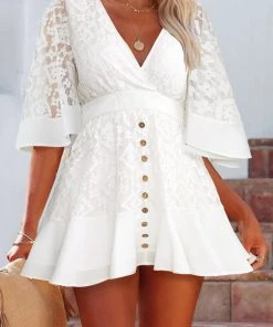 CUPSHE Astrid V-neck Flared Sleeve Cut Out A-shape Dress Dresses