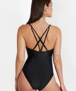 CUPSHE Mindful Solids Deep Onyx Lace Up Black One Piece One Pieces