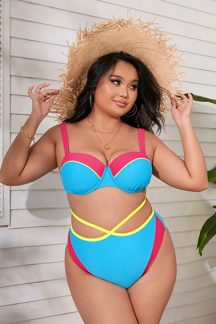 CUPSHE Colorblock Underwire Bralette & Strappy Plus Size Bikini Set