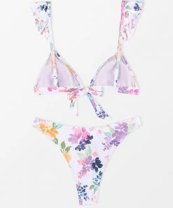 CUPSHE Swimwear UP TO 70% OFF Romantic Garden Ruffle Bow Triangle & Cheeky Hipster Bikini Set