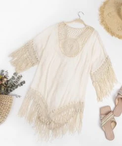 CUPSHE Cover Ups Anne Crochet Fringe Hem Kimono