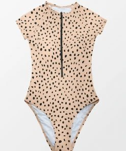 CUPSHE Short Sleeve Zip Front One Piece Swimsuit One Pieces