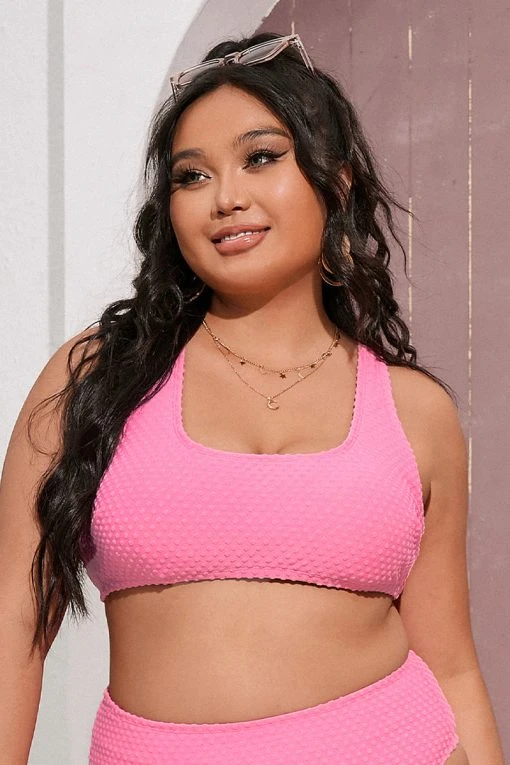 CUPSHE Palm Beach Cross Back Adjustable Straps Pink Plus Size Bikini Top