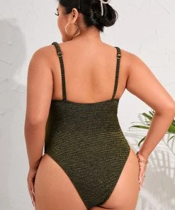 CUPSHE Love Los Angeles Ribbed Cutout Plus Size One Piece Swimsuit