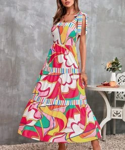 CUPSHE Dresses Geneva Wide Straps Fitted Waisted Graffiti Dress