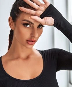 CUPSHE Royalty Black Scoop Long Sleeve Matching Set