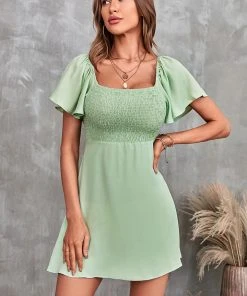 CUPSHE Dresses Karly Green Square Neck Smocked Dress