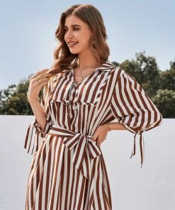 CUPSHE Chantal Shirt Collar Stripe Short Shift Dress Dresses