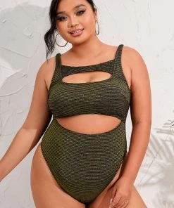 CUPSHE Love Los Angeles Ribbed Cutout Plus Size One Piece Swimsuit