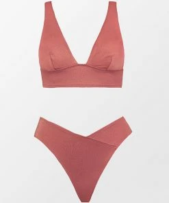 CUPSHE Dusty Cedar Tall Tri & V Front High Waist Bikini Set Bikinis
