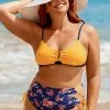 CUPSHE Colorblock Floral High Waisted Bikini Swimwear UP TO 70% OFF
