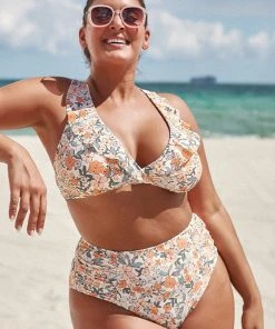 CUPSHE Smocked And Floral Swimsuits Elodie Ditsy Floral Ruched Plus Size Bikini Bottom